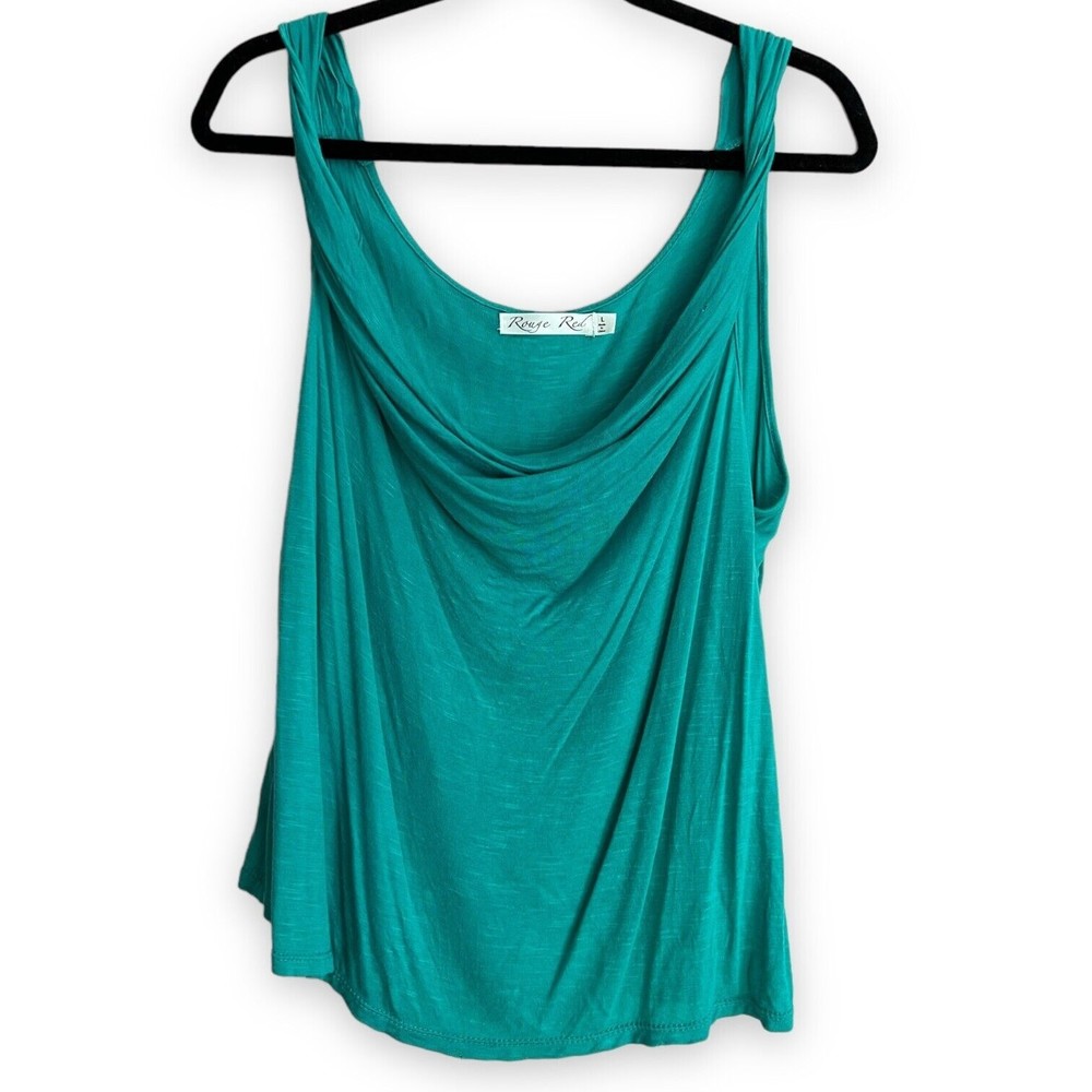 Rouge Red Women's Large Sleeveless Cowl Blouse Green Draped Tank Top L Rayon